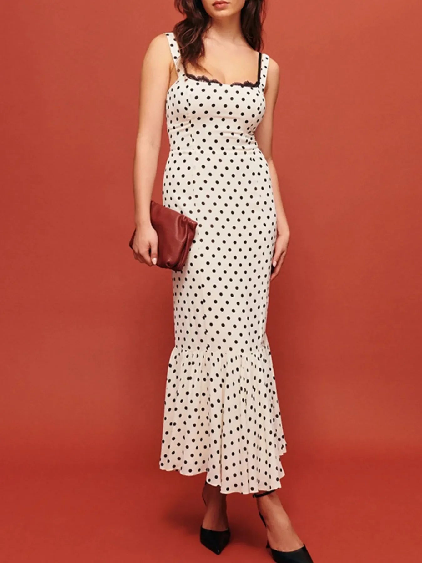 Polka Dot Sweetheart Neckline Maxi Dress - tif-shop24.de