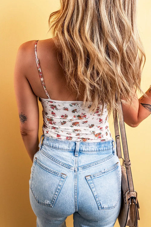 Floral Frilled Trim Spaghetti Straps Bodysuit - tif-shop24.de