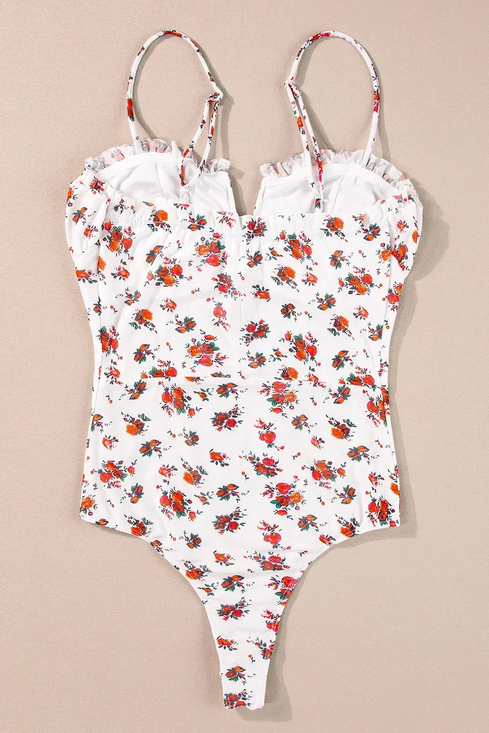 Floral Frilled Trim Spaghetti Straps Bodysuit - tif-shop24.de