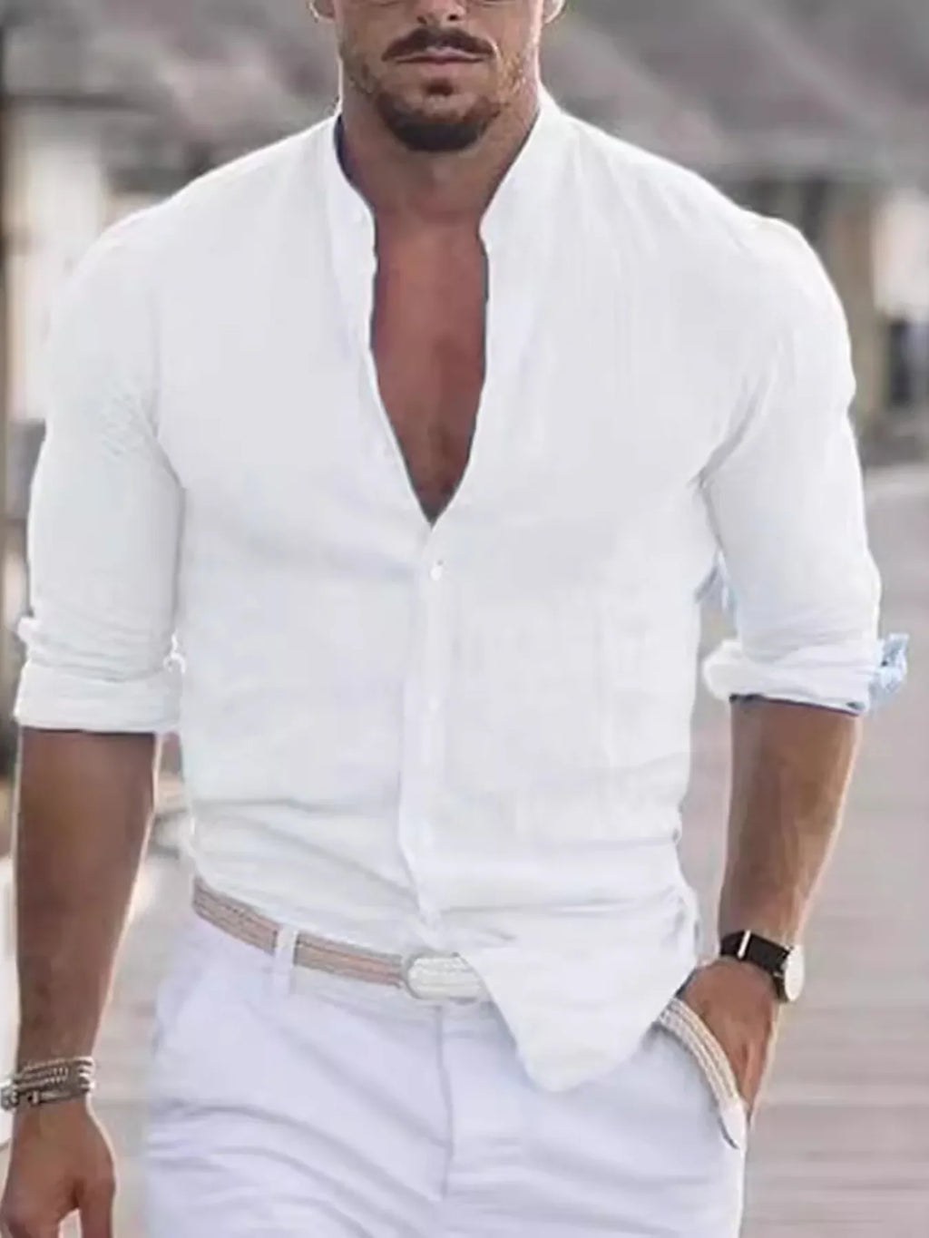 Men's Full Size Stand Collar Button Down Shirt Plus Size - tif-shop24.de