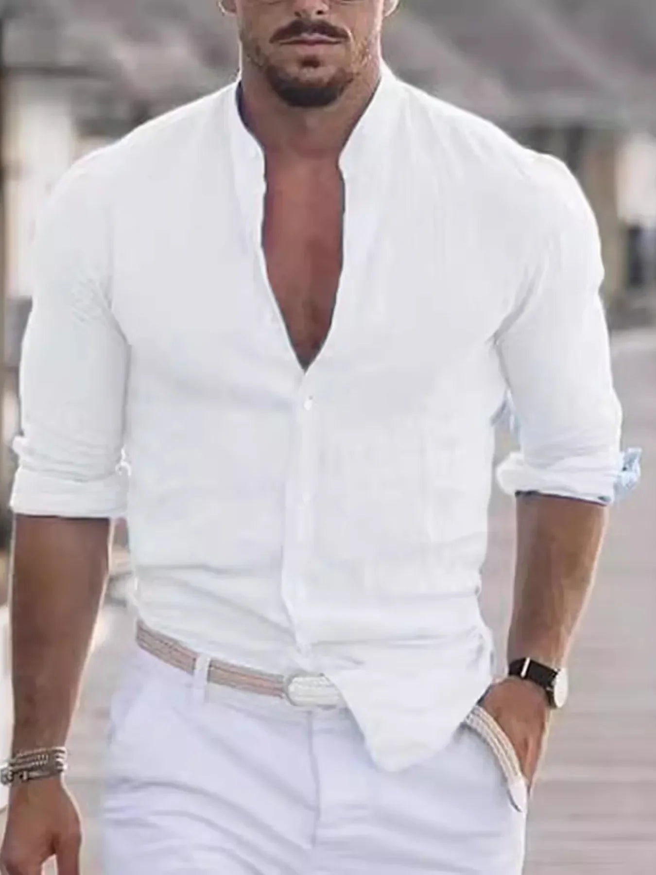 Men's Full Size Stand Collar Button Down Shirt Plus Size - tif-shop24.de