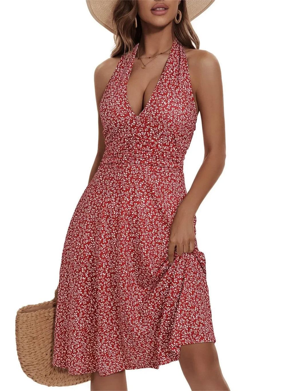 Printed Halter Neck Dress - tif-shop24.de