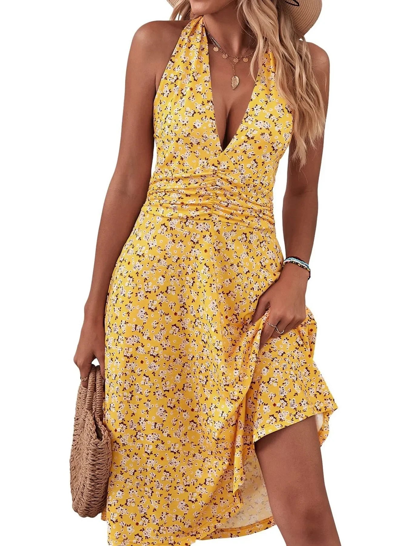 Printed Halter Neck Dress - tif-shop24.de