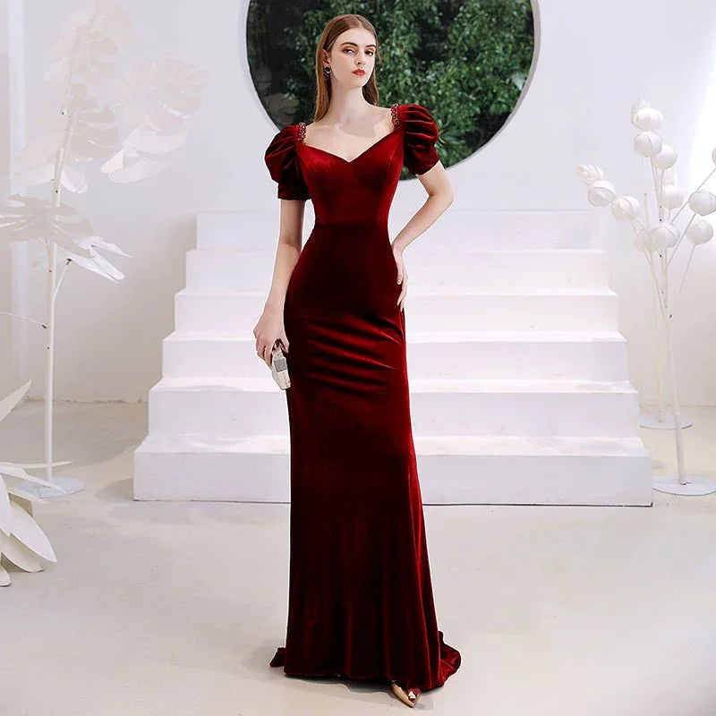 Wine Red Fishtail Evening Dress Woman - tif-shop24.de