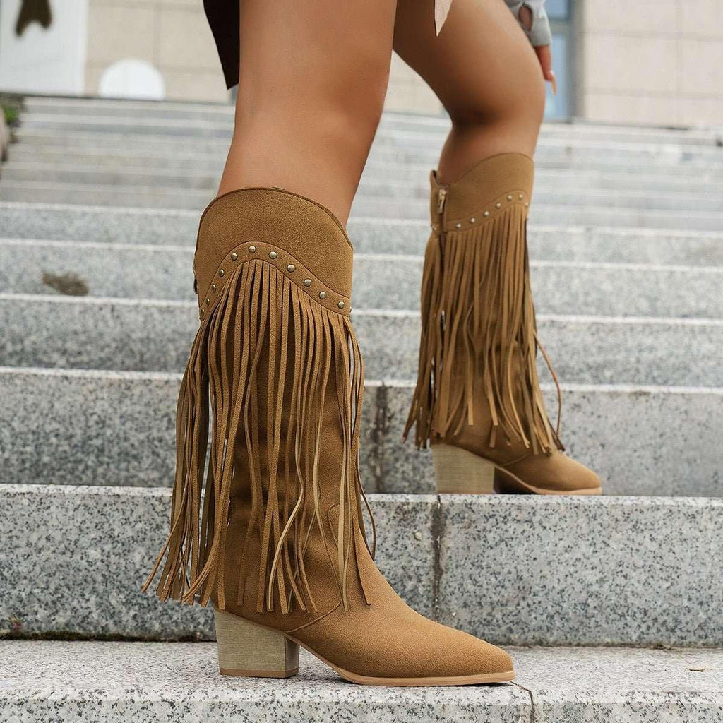 Women's Fringe Fashion Boots with Tassels, Sexy Retro Western Long Boots in Large Sizes - tif-shop24.de