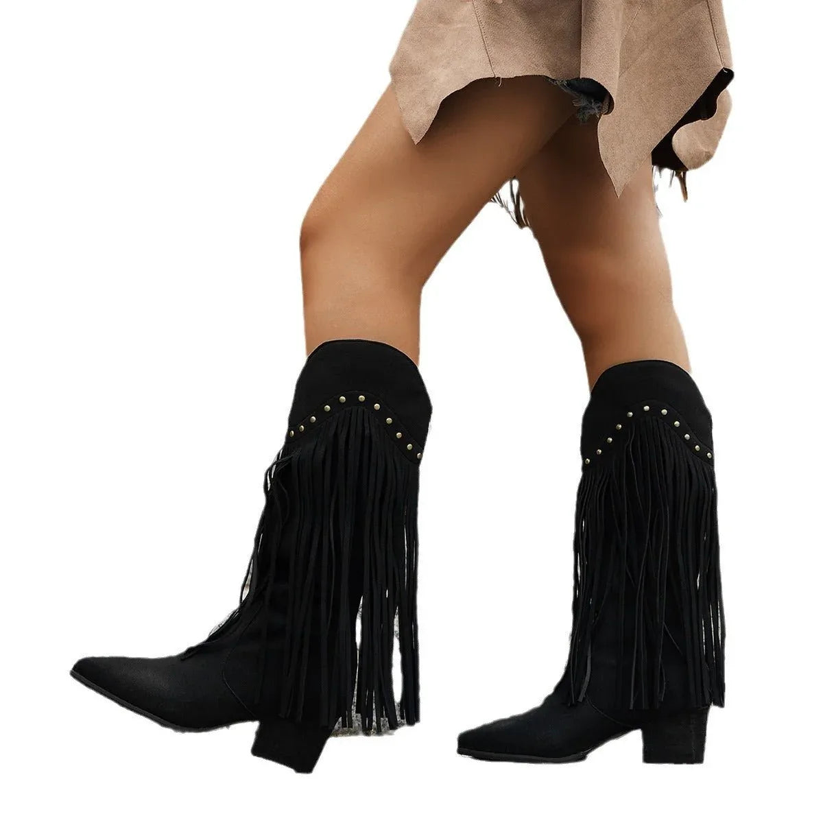 Women's Fringe Fashion Boots with Tassels, Sexy Retro Western Long Boots in Large Sizes - tif-shop24.de