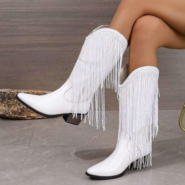 Women's Fringe Fashion Boots with Tassels, Sexy Retro Western Long Boots in Large Sizes - tif-shop24.de