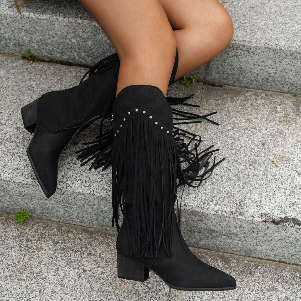 Women's Fringe Fashion Boots with Tassels, Sexy Retro Western Long Boots in Large Sizes - tif-shop24.de
