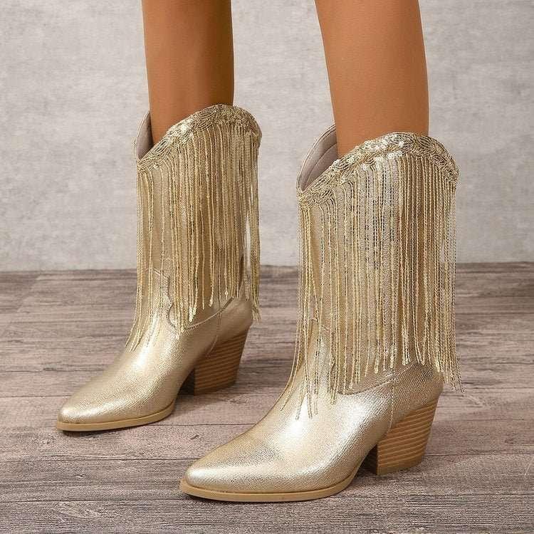 Women's Fringe Fashion Boots with Tassels, Sexy Retro Western Long Boots in Large Sizes - tif-shop24.de