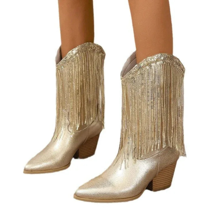 Women's Fringe Fashion Boots with Tassels, Sexy Retro Western Long Boots in Large Sizes - tif-shop24.de