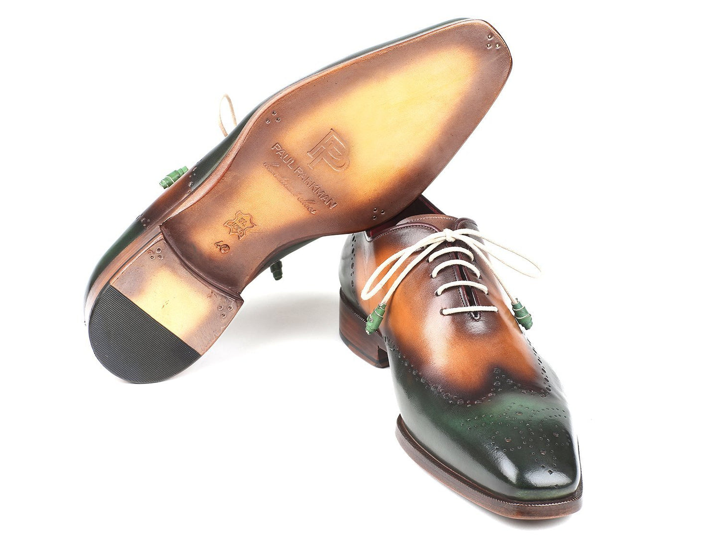 Handgemachte Schuhe aus den USA Paul Parkman Grün & Kamel  Flügelspitze  Oxfords tif shop 24.de