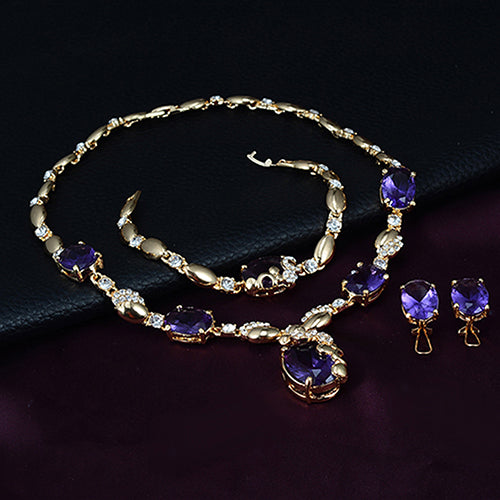 Elegante ovale Zirkonia Anhänger Halskette Ring Ohrringe Armband Set für Party Hochzeit