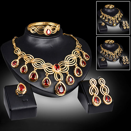 Edle Zirkonia Ohrringe Halskette Lätzchen Statement Ring Armband Schmuck Set