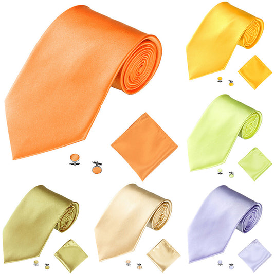 Herrenmode Solid Color Suits Krawatten Krawatte Manschettenknöpfe Taschentuch Set Smoking Anzug