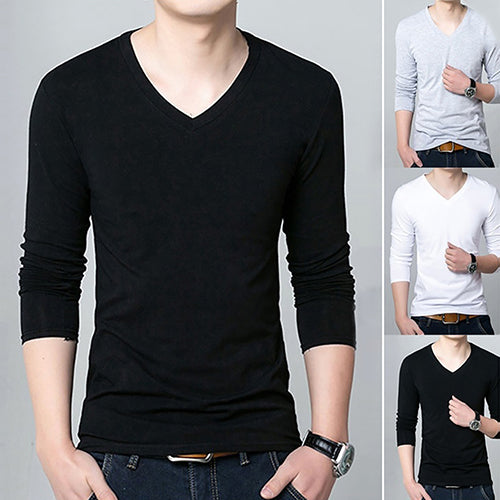 Langarm T-Shirt mit V-Ausschnitt Autumn Concise Sexy Slim Fit T-Shirt Top tif-shop24.de