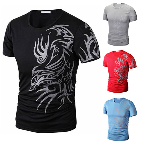 Sommermode O-Ausschnitt Kurzarm Tattoo Pattern Print Casual T-Shirt tif-shop24.de