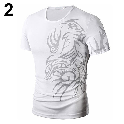 Sommermode O-Ausschnitt Kurzarm Tattoo Pattern Print Casual T-Shirt tif-shop24.de