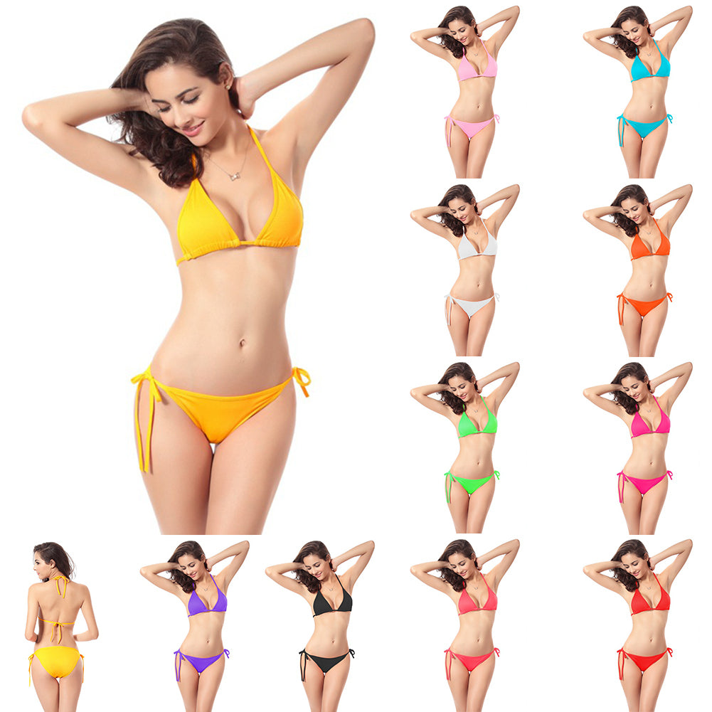 Summer Women Halter Bandage Bikini Set Two-piece Solid Color Swimsuit Swimwear tif-shop24.de