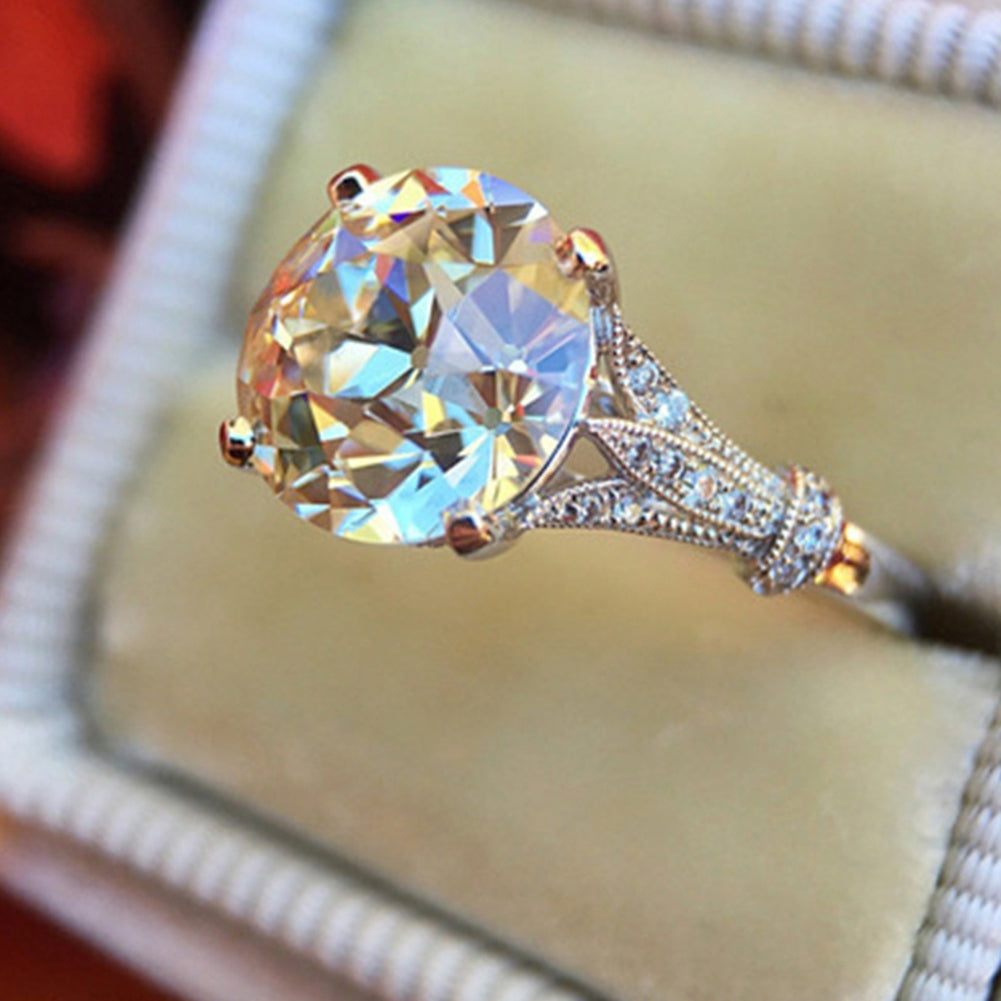Luxus runder Strass eingelegt Braut Hochzeit Verlobungsring Finger Schmuck