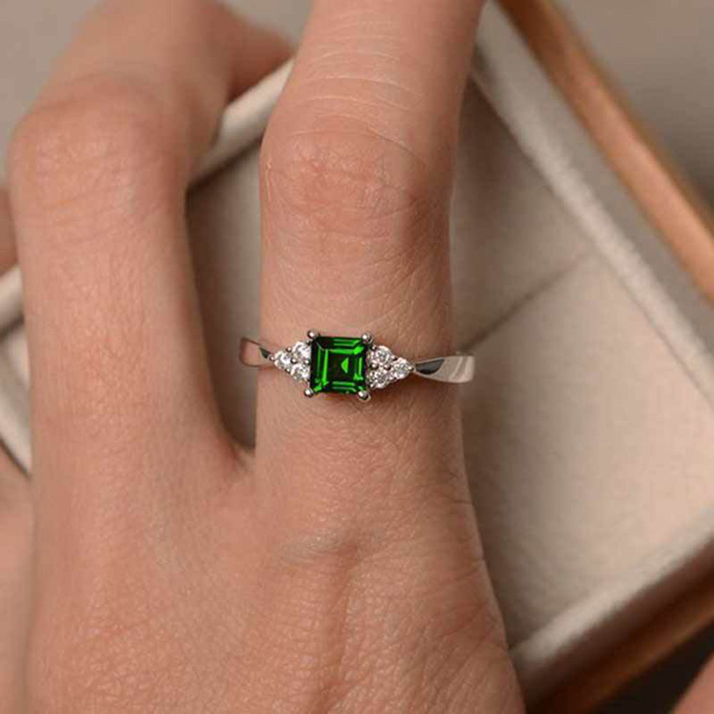 Mode Frauen quadratisch geschnittenen kubischen Zirkonia eingelegten Ring Verlobungsschmuck Geschenk