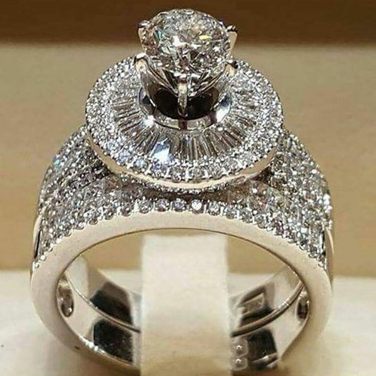 2Pcs/Set Fashion Women Cubic Zirconia Statement Engagement Finger Ring Jewelry