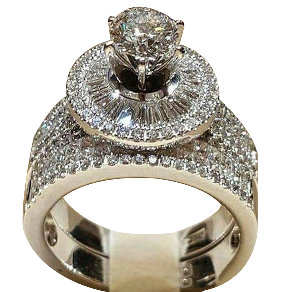 2Pcs/Set Fashion Women Cubic Zirconia Statement Engagement Finger Ring Jewelry