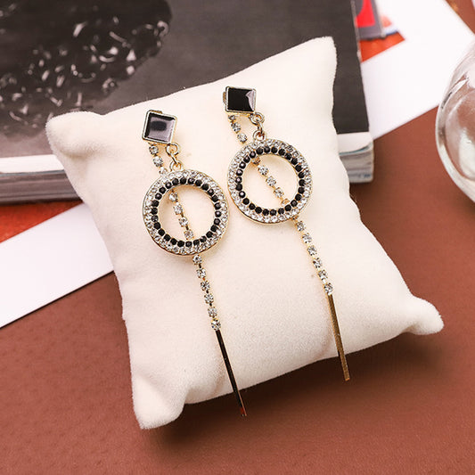 Fashion Hollow Circle Long Dangle Anhänger Strass Tropfen Ohrringe Schmuck Geschenk