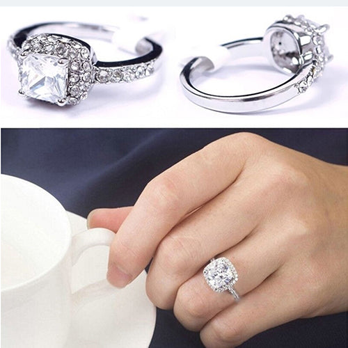 Frauen Verlobung Braut Ehering Glänzendes Luxus Quadrat Strass Ring Geschenk