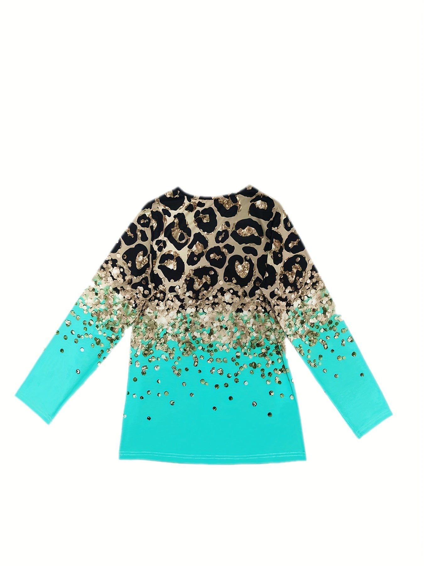 T-Shirt Mit Leoparden- Und Pailletten-Print, Lässiges Langarm-Top Für Frühling Und Herbst