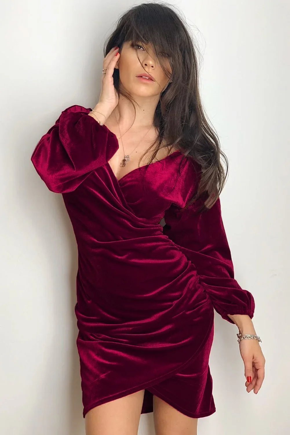 Puffärmel ohne Schulterwickel Bodycon Samtkleid | tif-shop24.de