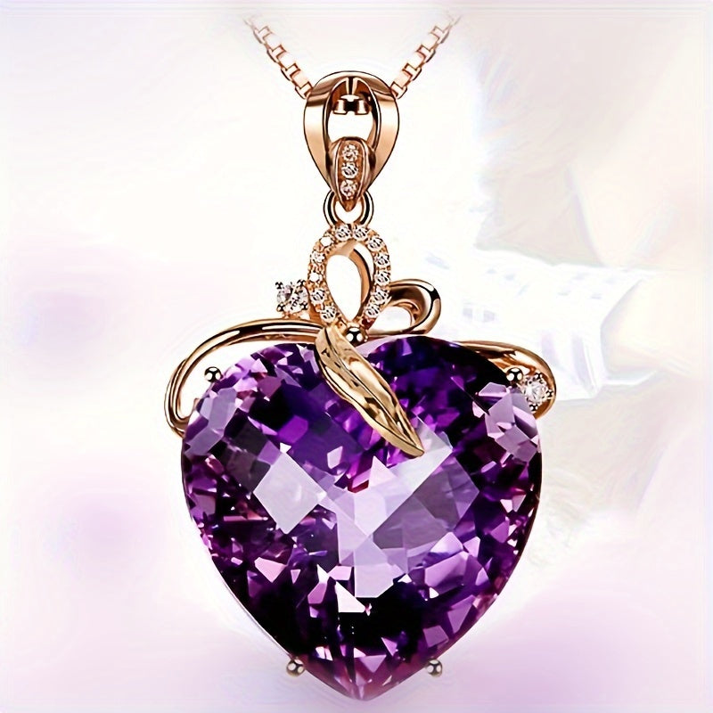 Mit Herzförmigem Amethyst-Anhänger, Vergoldete  Mit Künstlichem Edelstein, Kreativer Partyschmuck, Urlaub, Geburtstag, Weihnachten, Halloween, Neujahrsgeschenk