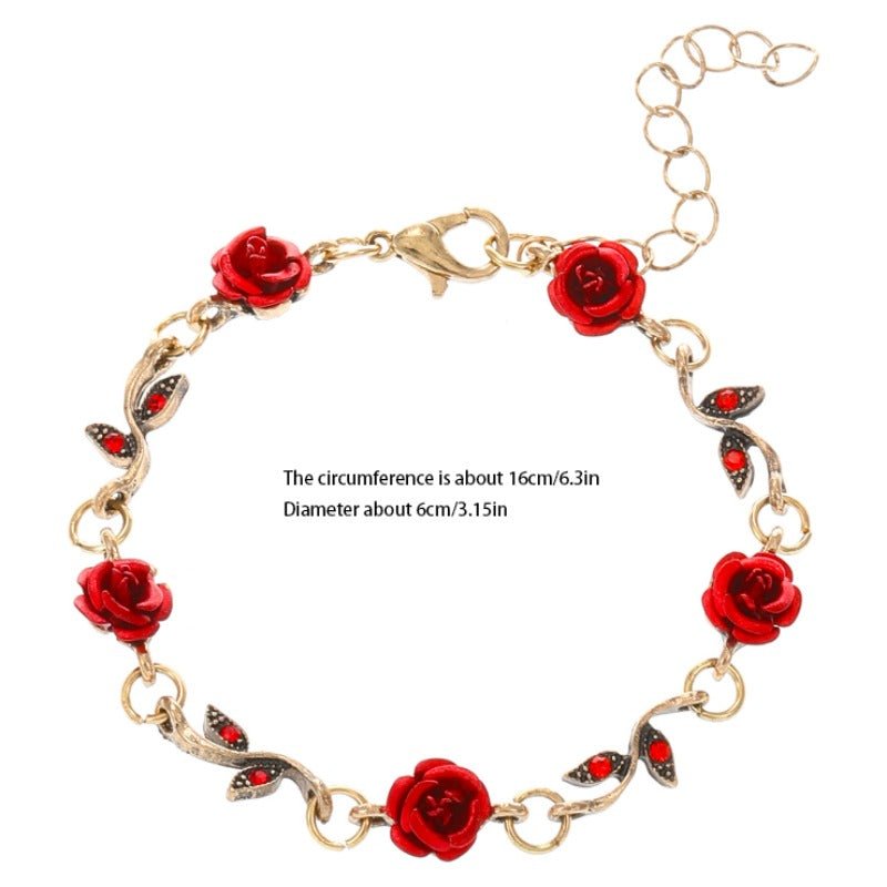 1pc Vintage Rose Flower Rote Rose Halskette Armband Ohrringe Urlaubsparty Valentinstag Geschenk - tif-shop24.de