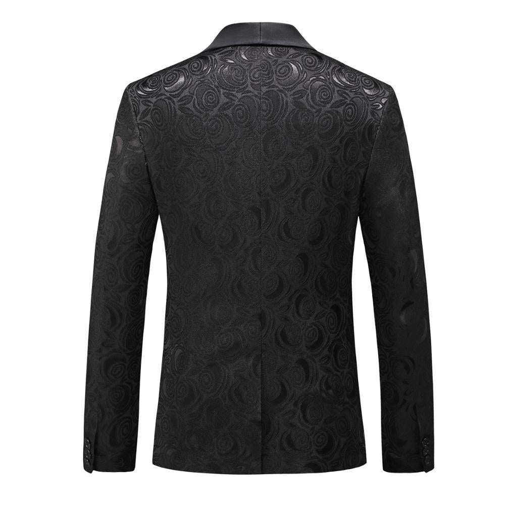 2 Stück Herren Smoking Anzug Sets Jacquard Material Schwarz Weiß Retro Revers Abnehmen Blumen Hochzeitskleidung Herren Anzug mit Hose - tif-shop24.de