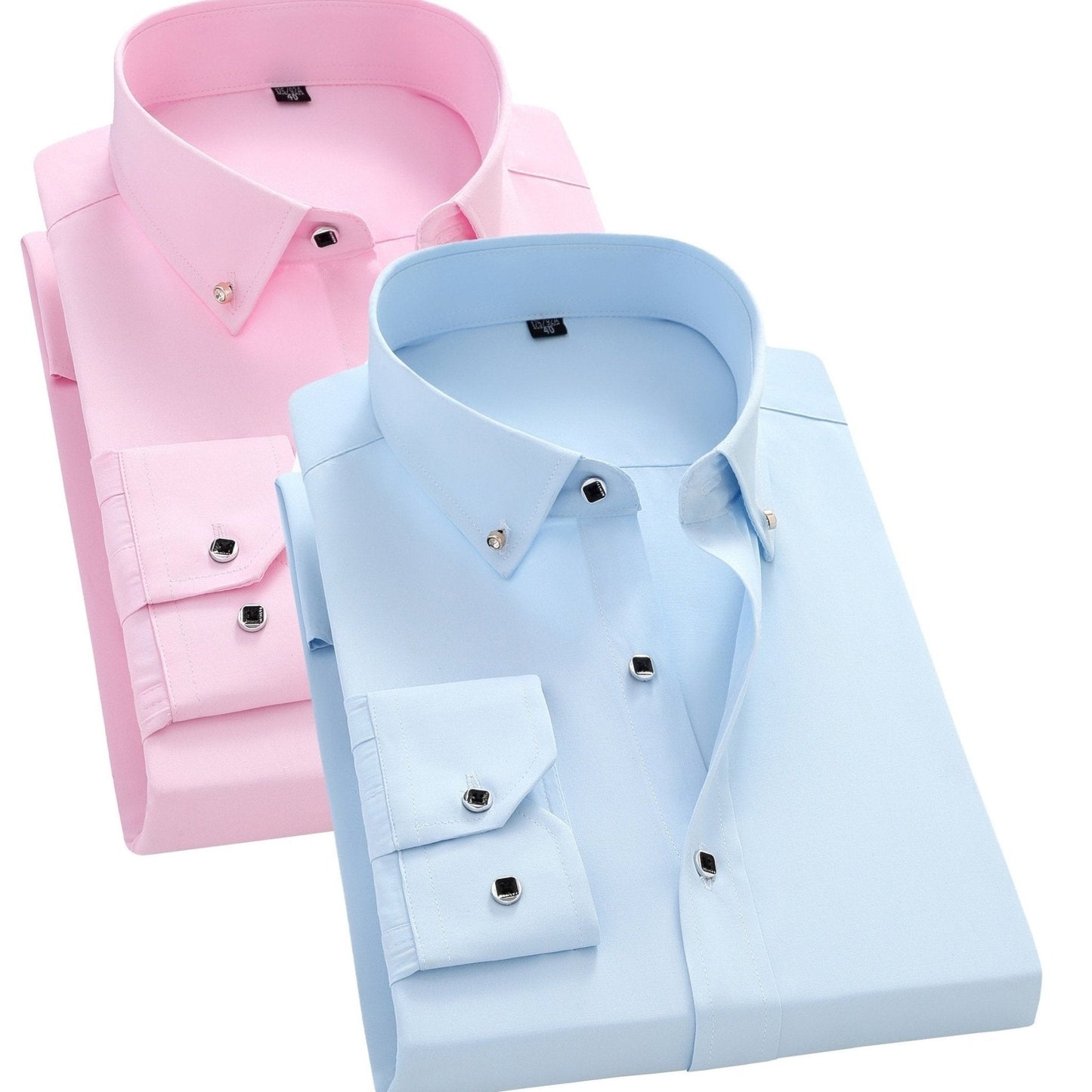 2 Stück Stilvolles Einfarbiges Hemd, Lässiges Atmungsaktives Hemd Mit Revers Und Langen Ärmeln Für Geschäftsaktivitäten - tif-shop24.de