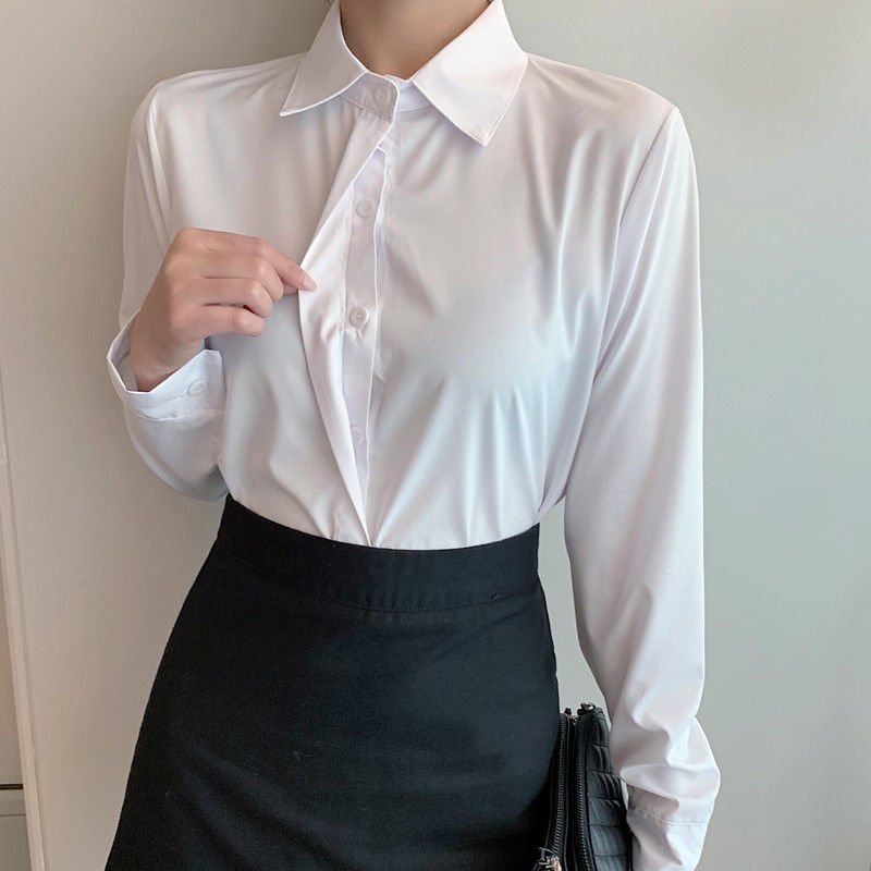 2021 Deeptown weiße HemdProfessional Plus Size Button Tops Bürokleidung Damen Koreanische Langarm Blushing Blusen 5XL - tif-shop24.de