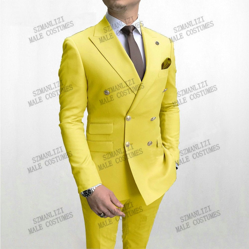 2021 Neu Eingetroffen Contrast Design Party Slim Fit Anzüge mit Hose Prom Doube Brustanzug Kostüm Homme (Jacke + Hose) - tif-shop24.de