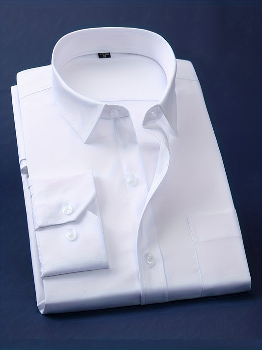 Trendiges Einfarbiges Hemd, Lässiges Revers-Knopfleiste Langarmhemd Für Outdoor-Geschäftsanlässe