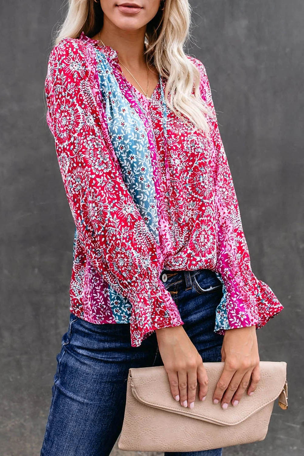 Split Neck Printed Blouse tif-shop24.de