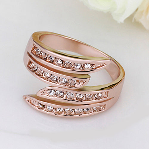 Damen Mode Luxus Rose Gold vergoldet Strass Hochzeit Party Schmuck Ring