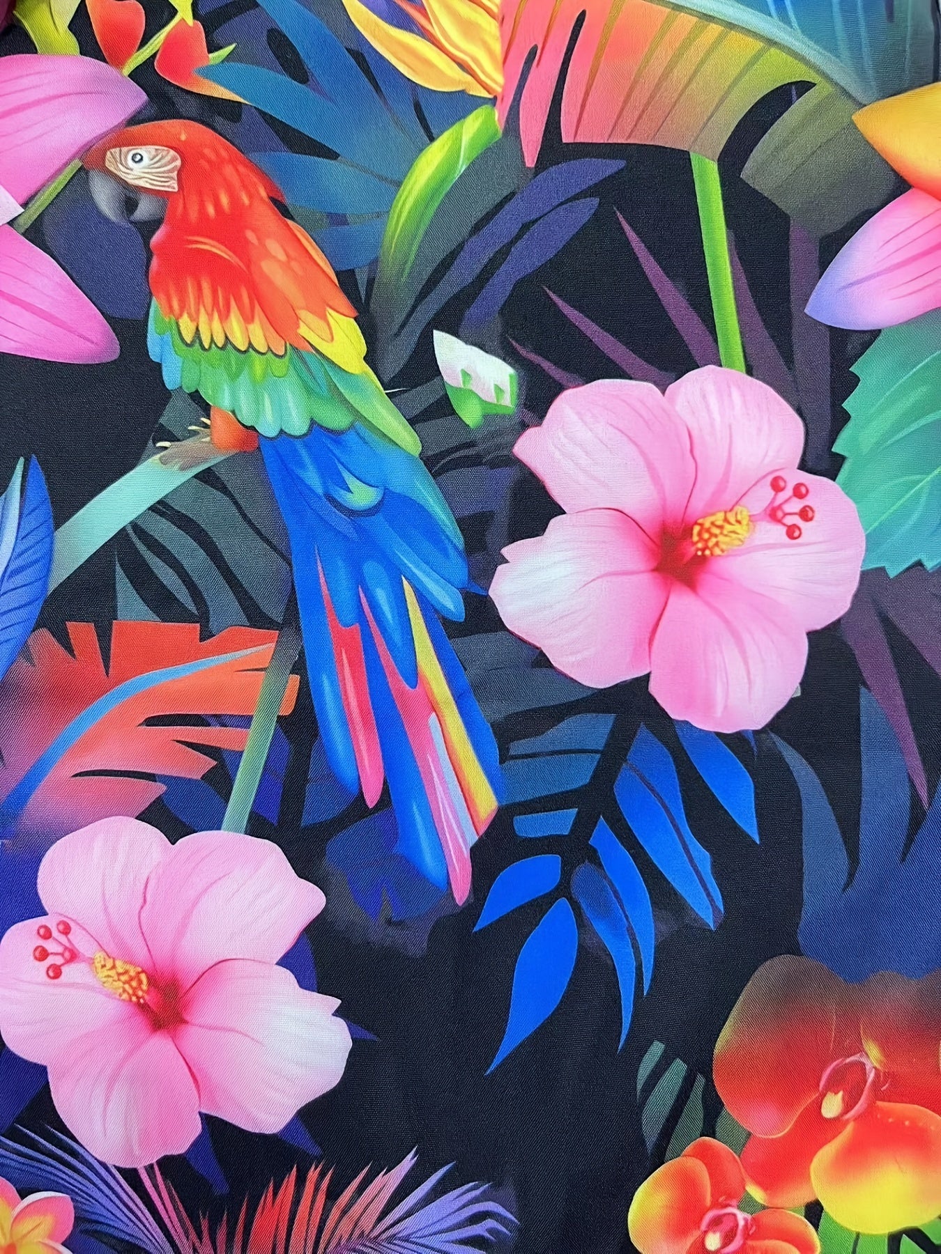 Blumen- Und Flamingo-Druck, 2-teiliges Herren-Outfit, Lässiges Camp-Kragen-Revers-Knopf-Kurzarmhemd, Hawaii-Hemd Und Kordelzug-Shorts-Set Für Den Sommer