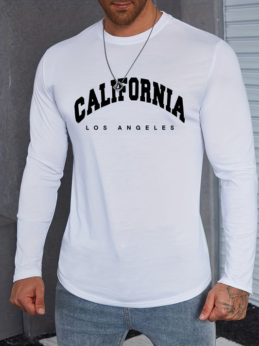 CALIFORNIA Print Lässiges Langarm Trendiges  Rundhals Buchstaben Grafik T-Shirt
