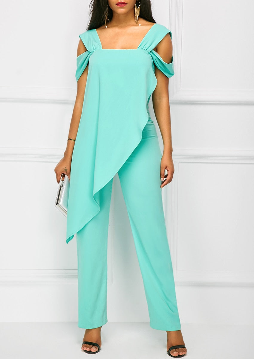 Casual Strap Open Back Overlay Jumpsuit Fashion Cold Shoulder Straight Leg Jumpsuit Plus Size Jumpsuits