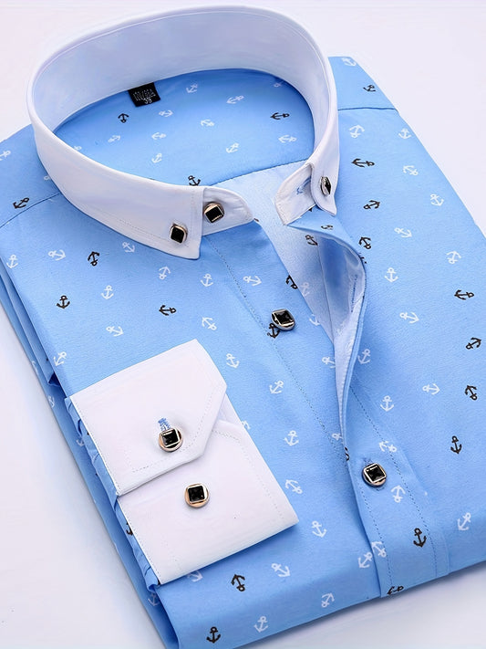 Stilvolles Bedrucktes Langarmhemd Mit Kontrastierender Bindung Und Knopfleiste, Mit Brusttasche Für Frühling & Herbst