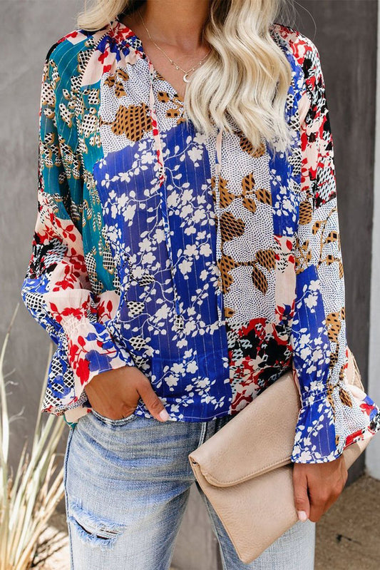 Multicolor Split Neck Printed Blouse