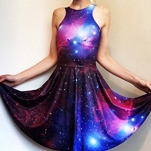 Galaxy Starry Milchstraße Print Ärmelloses Skaterkleid Sommerkleid