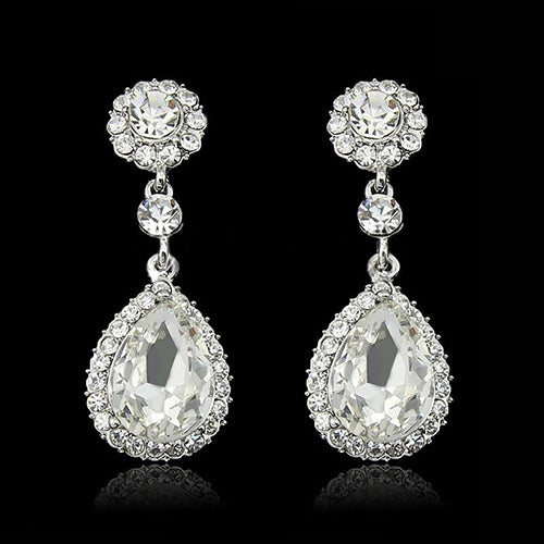 Frauen Mode Strass Teardrop Dangle Drop Ohrringe Hochzeit Brautschmuck