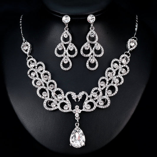 Mode Elegante Legierung Strass Halskette Tropfen Ohrringe Frauen Braut Schmuck Set