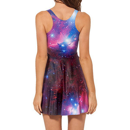 Galaxy Starry Milchstraße Print Ärmelloses Skaterkleid Sommerkleid