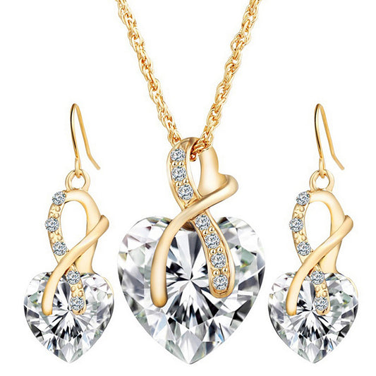 Elegante Schmuck Set Frauen lieben Herz Zirkonia CZ Hochzeit Halskette Ohrringe