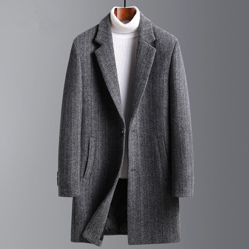 2022  80% Wolle Trenchcoat Mantel hochwertige Business Casual Jacken, Streifen Wollmantel tif-shop24.de